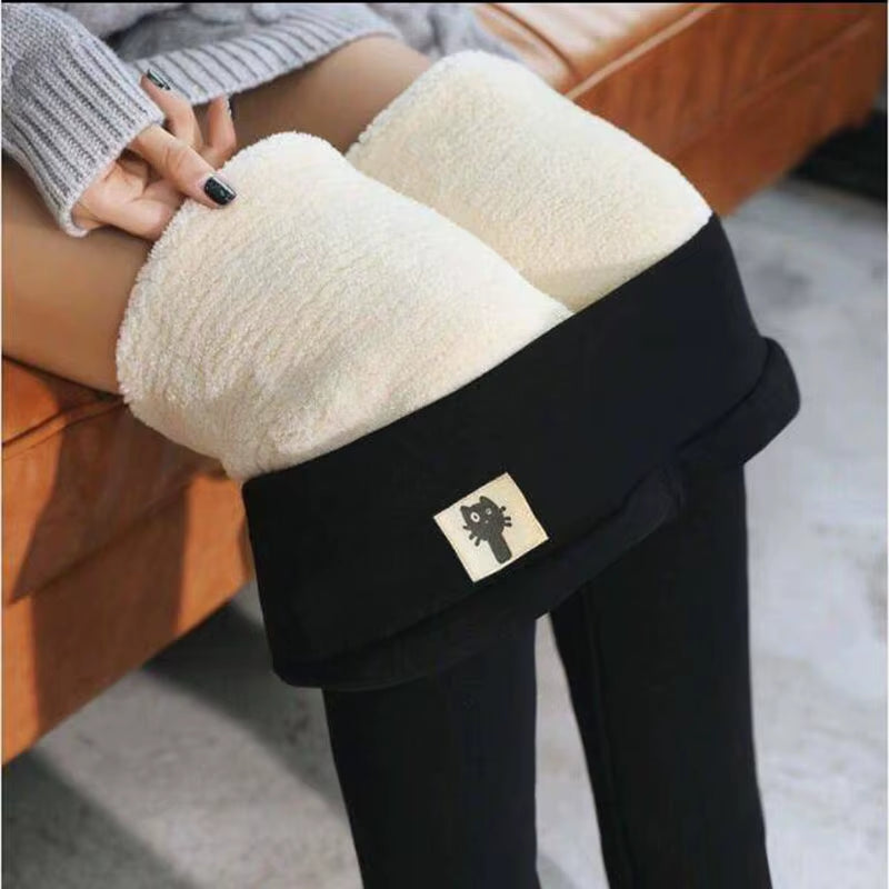 Women Lamb Fleece Leggings Seamless High Waist Thermal Winter Warm Tights Solid Stretchy Casual Pants Female Streetwear Jogger